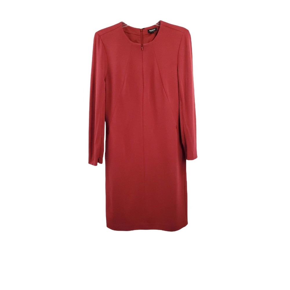 WORTH NEW YORK WOMENS SIZE 6 LONG SLEEVE FRONT ZIPPER RED SHEATH DRESS